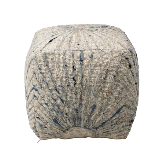 Henry & Mason - Kat Handwoven Wool and Cotton Pouf in Ivory and Blue - DV7566 veiw 2