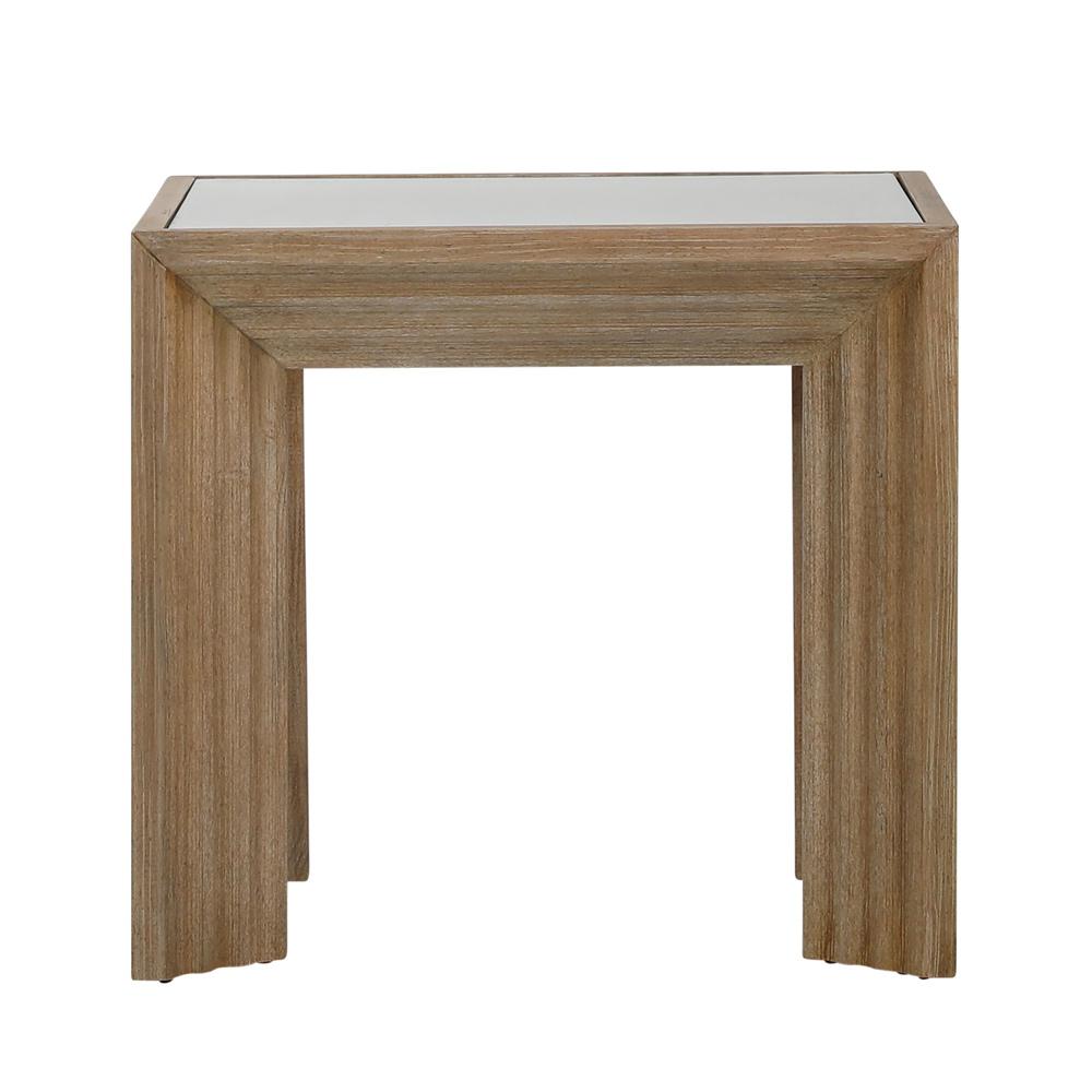 Henry & Mason - Kendra Glass Inset top Pine Wood End Table in Light Warm Wash Finish - DV7214 veiw 2