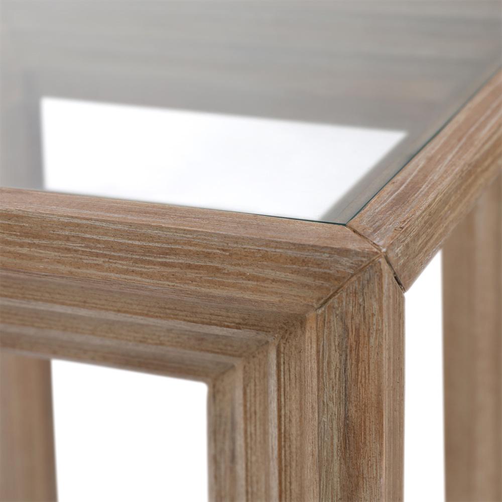 Henry & Mason - Kendra Glass Inset top Pine Wood End Table in Light Warm Wash Finish - DV7214 veiw 3