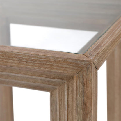 Henry & Mason - Kendra Glass Inset top Pine Wood End Table in Light Warm Wash Finish - DV7214 veiw 3