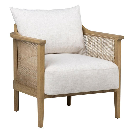Henry & Mason - Kinderis Mindi Wood and Rattan Accent Chair in Off White Performance Fabric - DV7117 veiw 1
