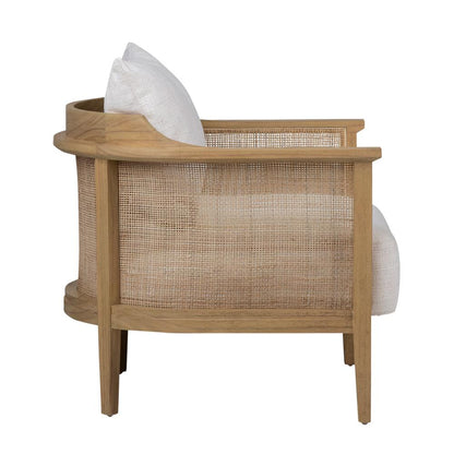 Henry & Mason - Kinderis Mindi Wood and Rattan Accent Chair in Off White Performance Fabric - DV7117 veiw 3