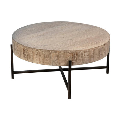 Henry & Mason - Krunle Reclaimed Mango Wood Coffee Table in Light Warm Wash Finish with Black Iron Base - DV7906 veiw 2