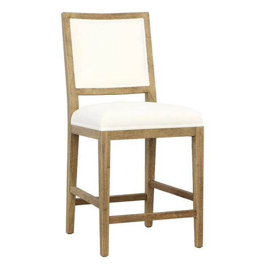 Henry & Mason - Lara Solid Oak Wood Counter Stool in Warm Wash with White Performance Fabric Upholstery - DV7341 veiw 1