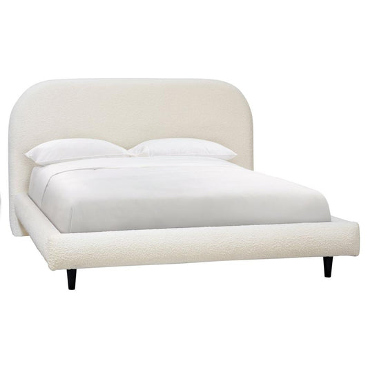 Henry & Mason - Largo Queen Bed in Off-White Boucle Upholstery with Black Pine Wood Legs - DV7353 veiw 1