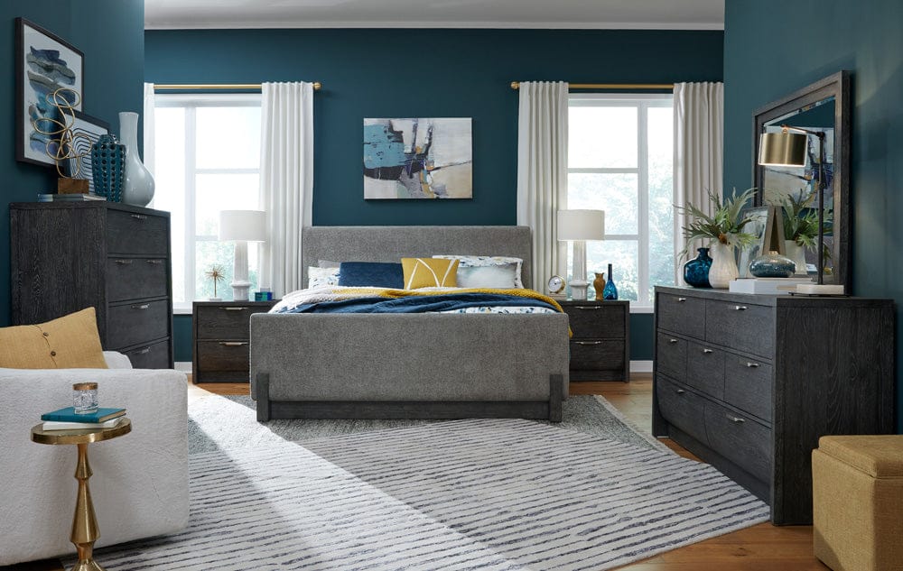 Henry & Mason  -  Linsbury Black Heron Queen Upholstered Panel Bed  - AFA01042 view 6