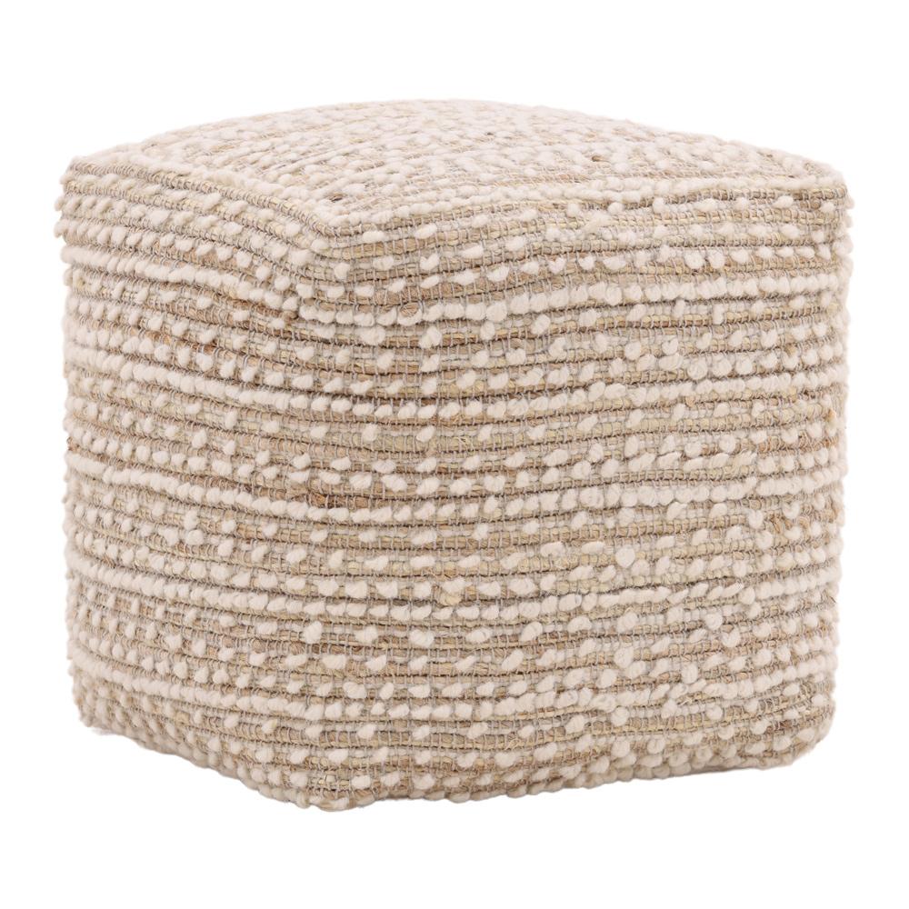 Henry & Mason - Locia Handwoven Jute and Wool Pouf in Ivory - DV7588 veiw 1