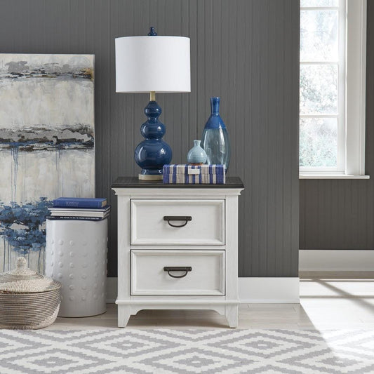 Henry & Mason - Madeline Meadows 2 Drawer Night Stand with Charging Station in Wirebrushed White with Charcoal Tops - AFA02611 view 1
