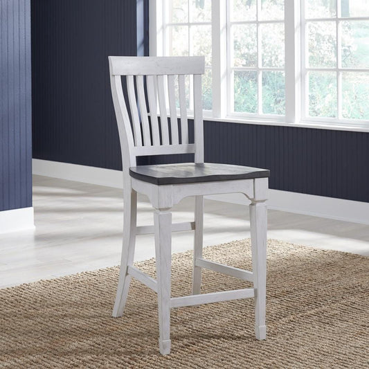 Henry & Mason - Madeline Meadows Counter Height Slat Back Chair in Wirebrushed White Finish with Charcoal Tops - AFA02629 view 1