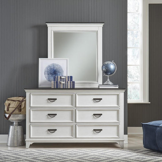Henry & Mason - Madeline Meadows Dresser & Mirror in Wirebrushed White with Charcoal Tops - AFA02669 view 1