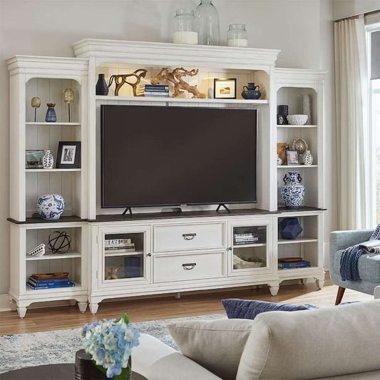 Henry & Mason - Madeline Meadows Entertainment Center with Piers in Wirebrushed White with Charcoal Tops - AFA02640 view 1