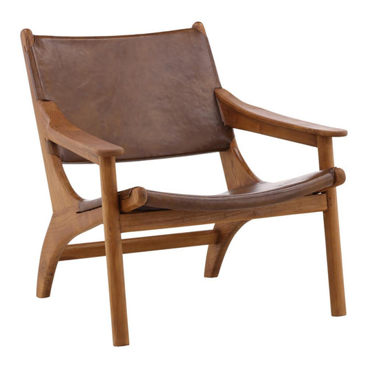 Henry & Mason - Madilen Natural Teak Wood with Brown Leather Occasional Chair - DV7037 veiw 1