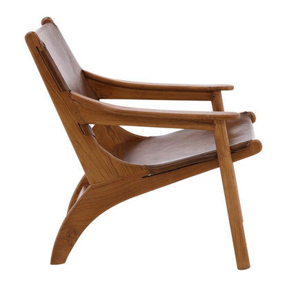 Henry & Mason - Madilen Natural Teak Wood with Brown Leather Occasional Chair - DV7037 veiw 3