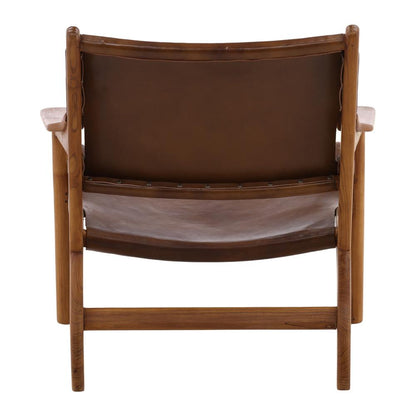 Henry & Mason - Madilen Natural Teak Wood with Brown Leather Occasional Chair - DV7037 veiw 4