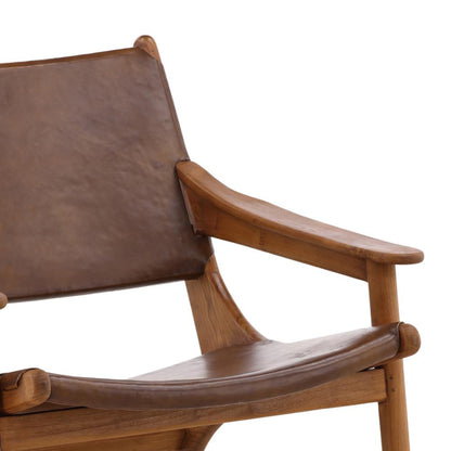 Henry & Mason - Madilen Natural Teak Wood with Brown Leather Occasional Chair - DV7037 veiw 5