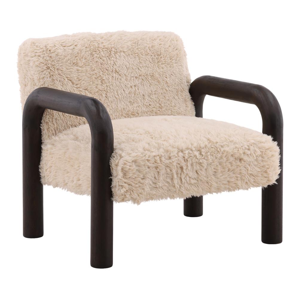 Henry & Mason - Mageti Dark Brown Rubberwood Accent Chair in Sand Faux Fur - DV7469 veiw 1