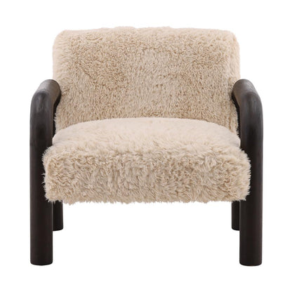 Henry & Mason - Mageti Dark Brown Rubberwood Accent Chair in Sand Faux Fur - DV7469 veiw 2