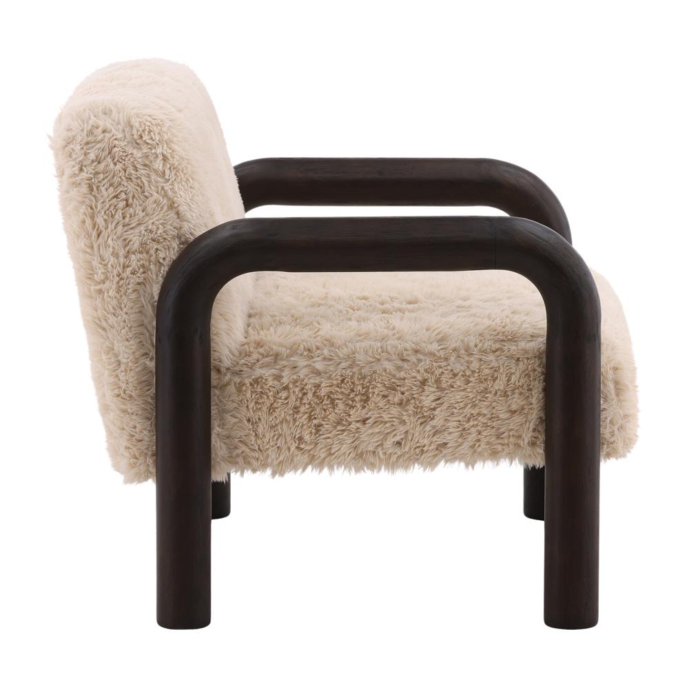 Henry & Mason - Mageti Dark Brown Rubberwood Accent Chair in Sand Faux Fur - DV7469 veiw 3
