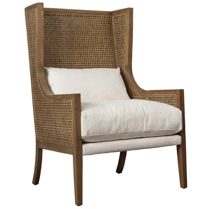 Henry & Mason - Mariston Natural Oak Wood and Rattan Accent Chair with Off White Performance Fabric - DV7334 veiw 1