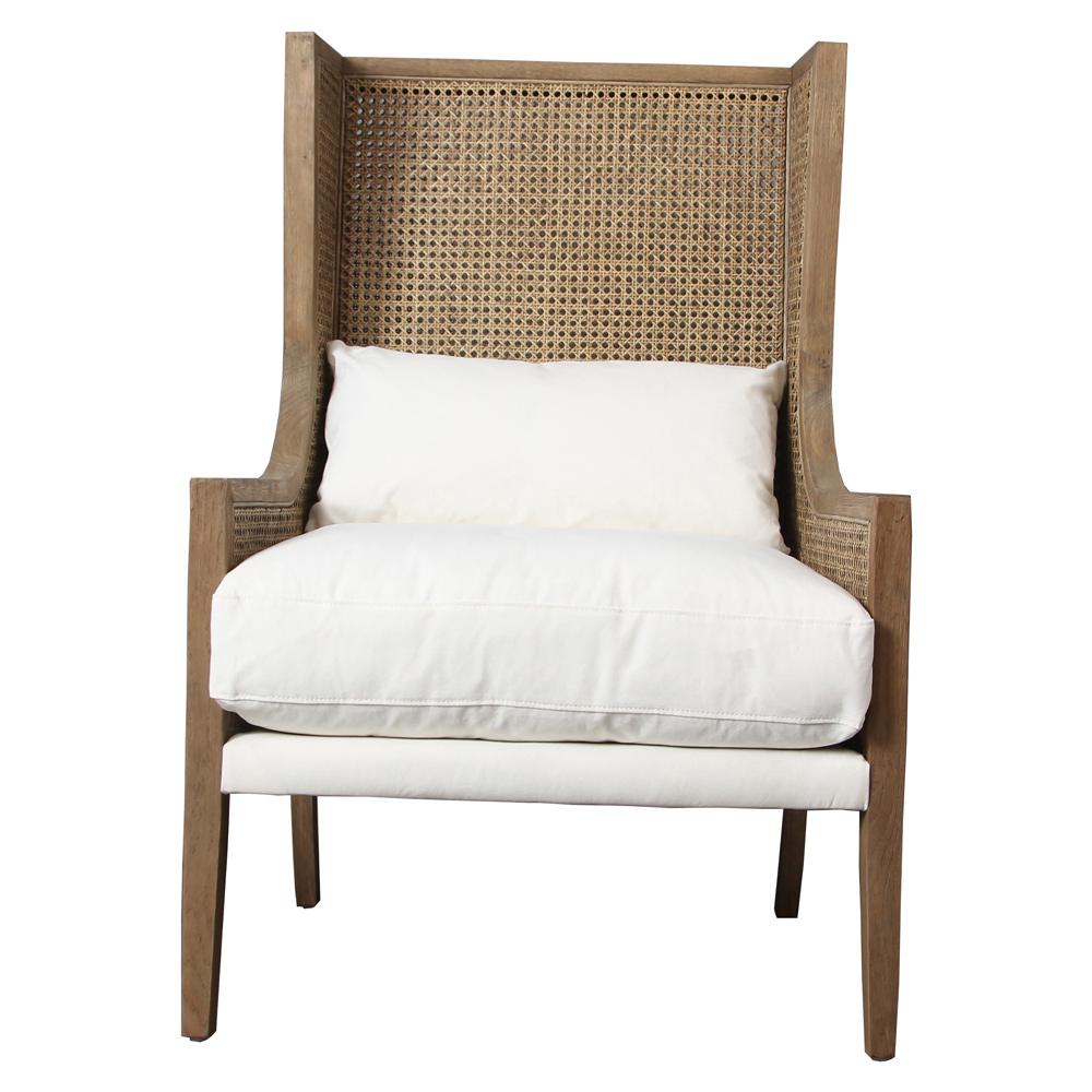 Henry & Mason - Mariston Natural Oak Wood and Rattan Accent Chair with Off White Performance Fabric - DV7334 veiw 2