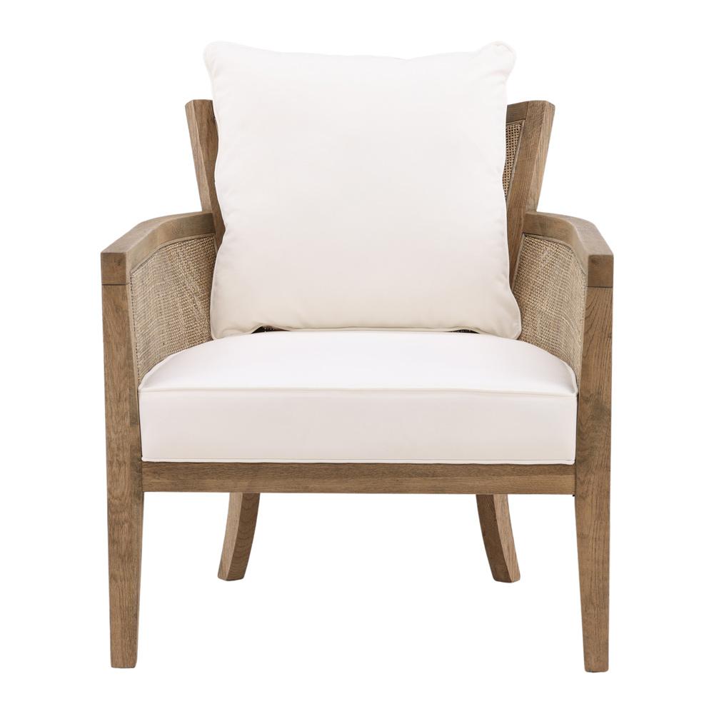 Henry & Mason - Maskin Oak Wood and Rattam Accent Chair in Off White Performance Fabric - DV7338 veiw 2
