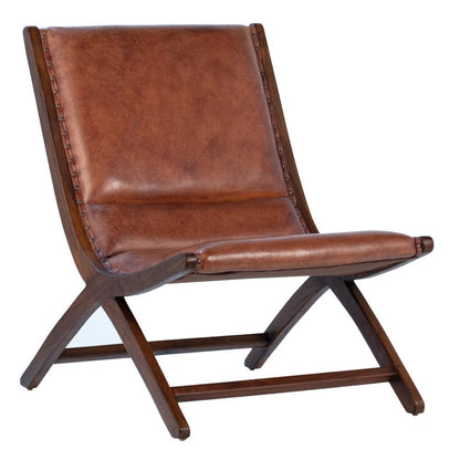Henry & Mason - McGee Teak Wood and Full Grain Leather Occasional Chair in Antique Brown - DV7276 veiw 1