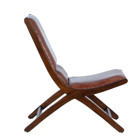 Henry & Mason - McGee Teak Wood and Full Grain Leather Occasional Chair in Antique Brown - DV7276 veiw 2
