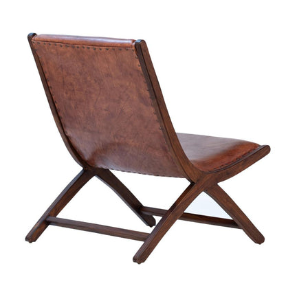 Henry & Mason - McGee Teak Wood and Full Grain Leather Occasional Chair in Antique Brown - DV7276 veiw 3