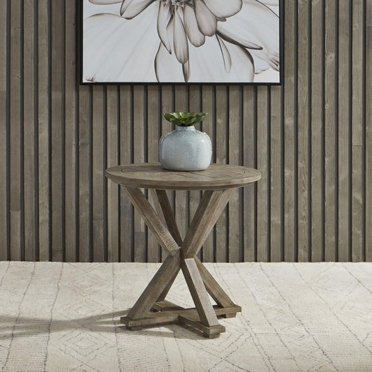 Henry & Mason - Meadow Cascades Round End Table in Weathered Taupe - AFA01558 view 1
