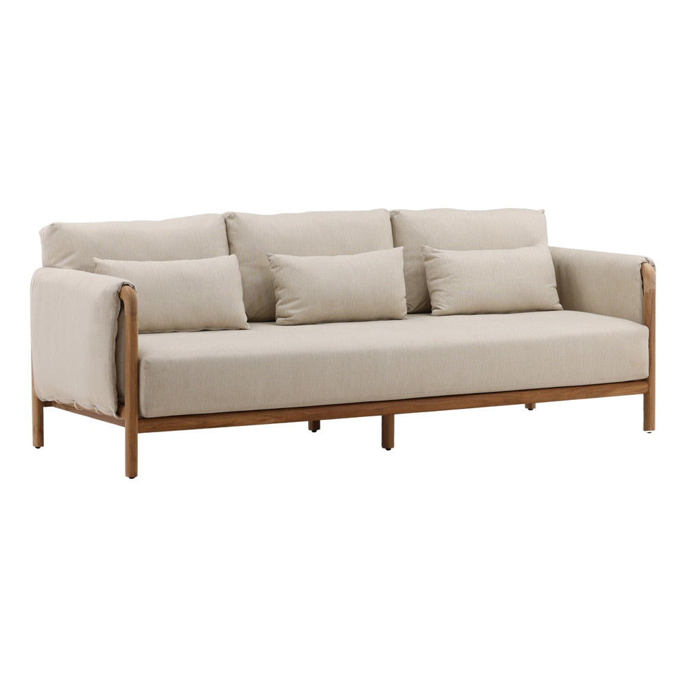 Henry & Mason - Melbourne Natural Teak Wood Outdoor Sofa with Beige Basketweave Olefin Fabric - DV7245 veiw 1