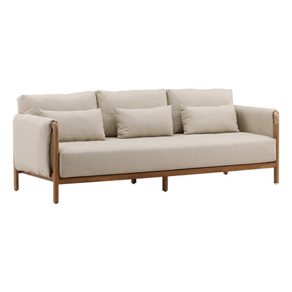 Henry & Mason - Melbourne Natural Teak Wood Outdoor Sofa with Beige Basketweave Olefin Fabric - DV7245 veiw 1