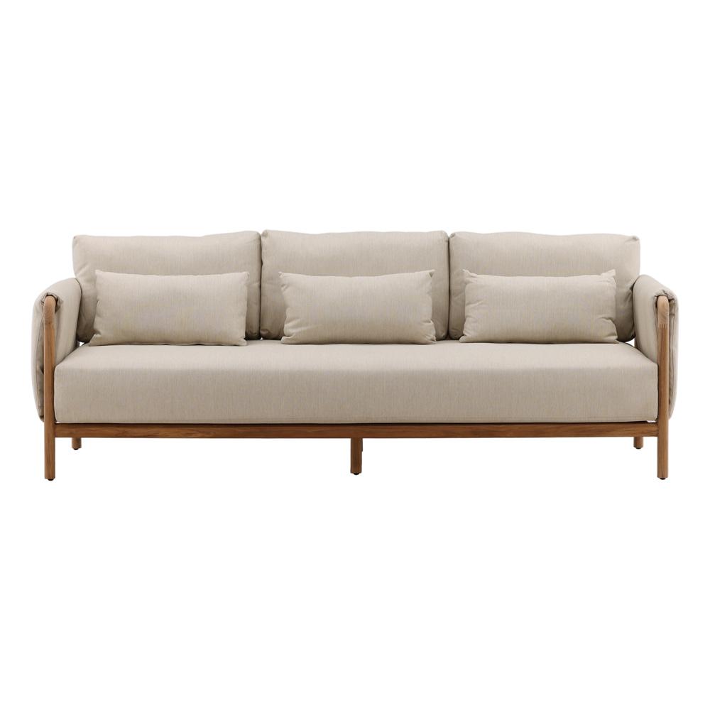 Henry & Mason - Melbourne Natural Teak Wood Outdoor Sofa with Beige Basketweave Olefin Fabric - DV7245 veiw 2