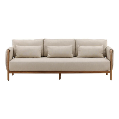 Henry & Mason - Melbourne Natural Teak Wood Outdoor Sofa with Beige Basketweave Olefin Fabric - DV7245 veiw 2