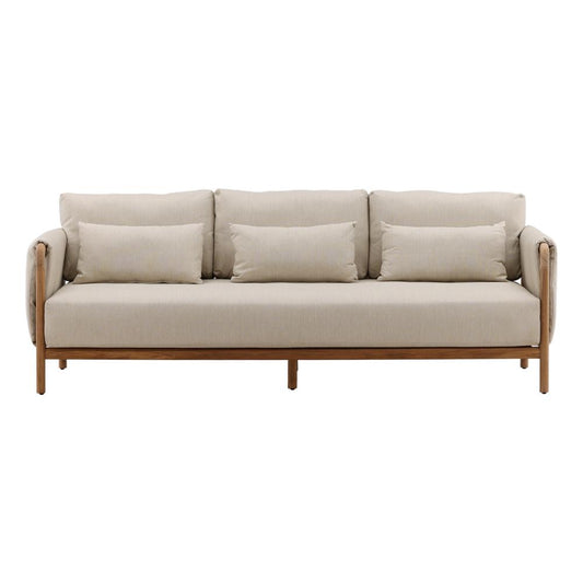 Henry & Mason - Melbourne Natural Teak Wood Outdoor Sofa with Beige Basketweave Olefin Fabric - DV7245 veiw 2