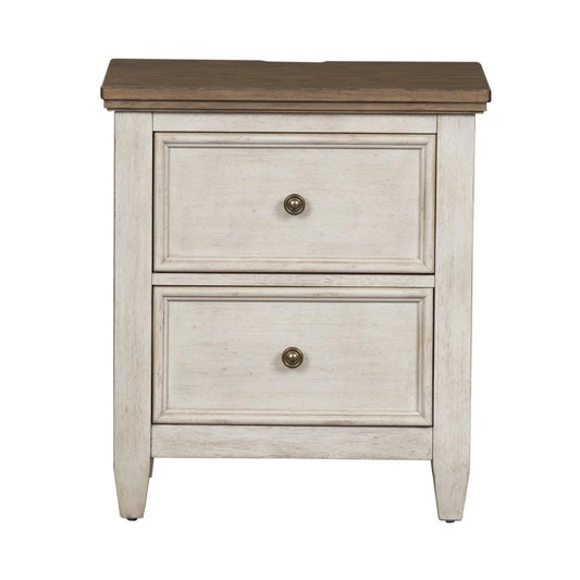 Henry & Mason - Midland 2 Drawer Night Stand with Charging Station in Antique White with Tobacco Tops - AFA03868 view 1