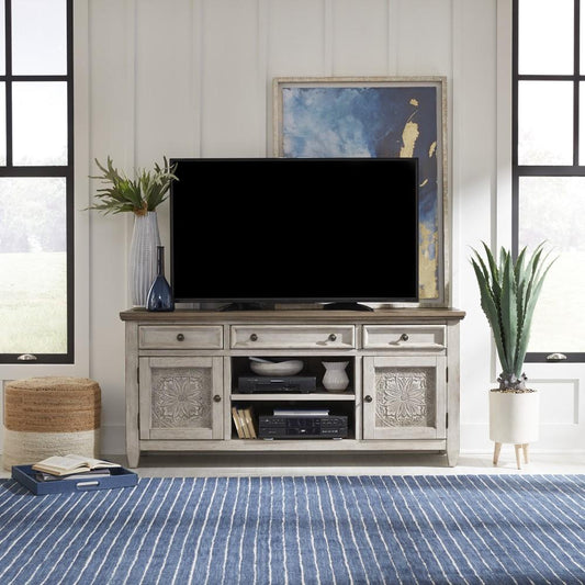 Henry & Mason - Midland 66 Inch Tile TV Console in Antique White with Tobacco Tops - AFA03915 view 1