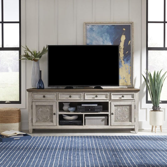 Henry & Mason - Midland 76 Inch Tile TV Console in Antique White with Tobacco Tops - AFA03916 view 1
