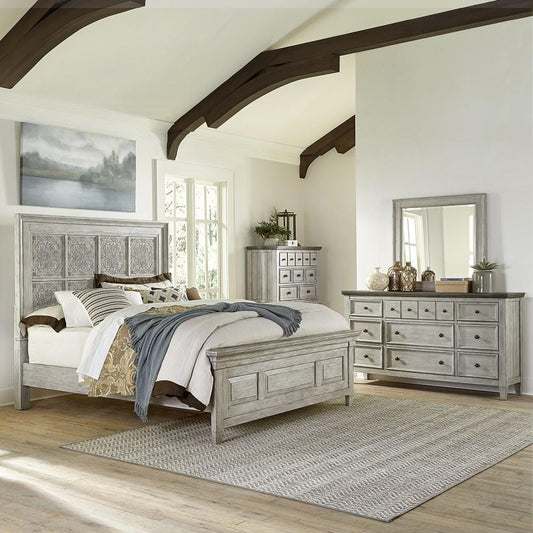 Henry & Mason - Midland Opt Queen Panel Bed, Dresser & Mirror, Chest in Antique White with Tobacco Tops - AFA03892 view 1