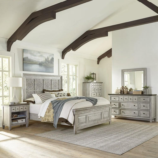 Henry & Mason - Midland Opt Queen Panel Bed, Dresser & Mirror, Chest, Night Stand in Antique White with Tobacco Tops - AFA03893 view 1