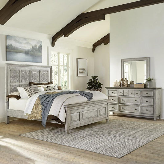 Henry & Mason - Midland Opt Queen Panel Bed, Dresser & Mirror in Antique White with Tobacco Tops - AFA03891 view 1
