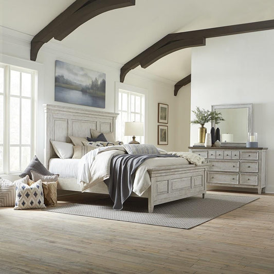 Henry & Mason - Midland Queen Panel Bed, Dresser & Mirror in Antique White with Tobacco Tops - AFA03896 view 1