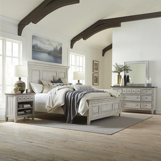 Henry & Mason - Midland Queen Panel Bed, Dresser & Mirror, Night Stand in Antique White with Tobacco Tops - AFA03899 view 1