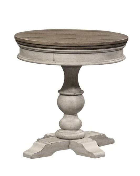 Henry & Mason - Midland Round Pedestal Chair Side Table in Antique White with Tobacco Tops - AFA03907 view 1