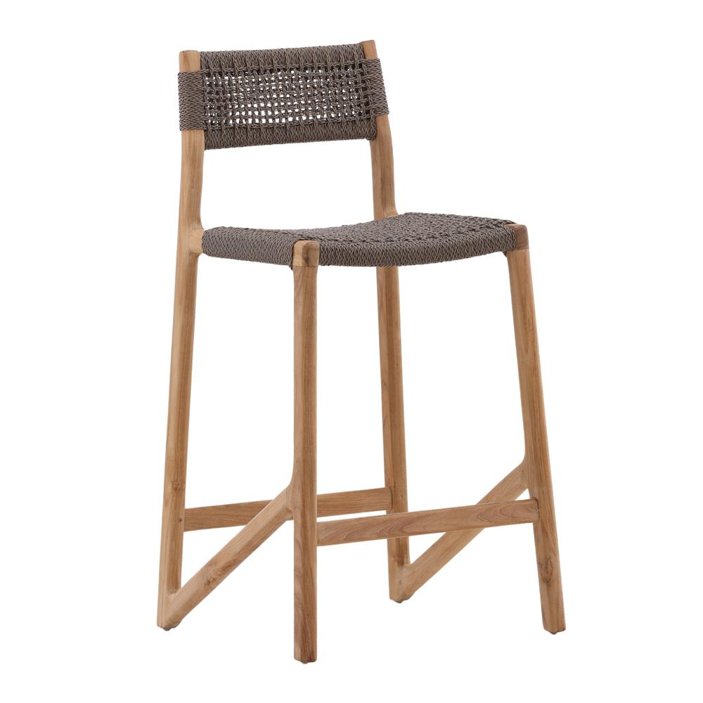 Henry & Mason - Monzu Outdoor Wicker and Teak Counter Stool Grey - DV7068 veiw 1