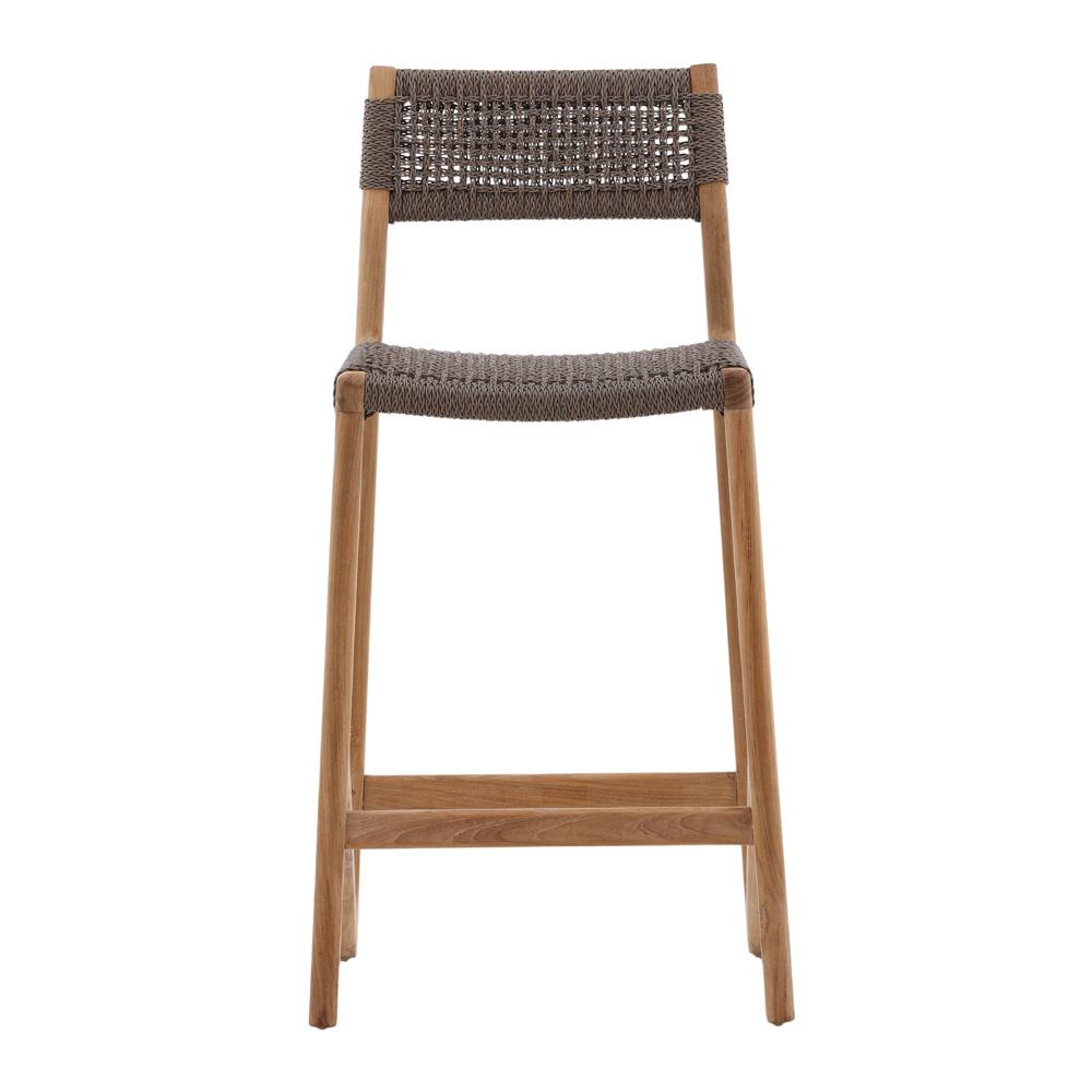 Henry & Mason - Monzu Outdoor Wicker and Teak Counter Stool Grey - DV7068 veiw 2