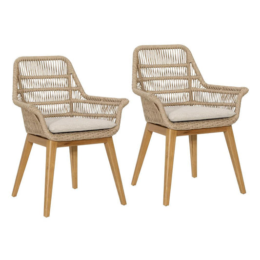 Henry & Mason - Oxnard Natural Teak Wood and Rattan Dining Chair With Ivory Olefin Upholstery - DV7897 veiw 1