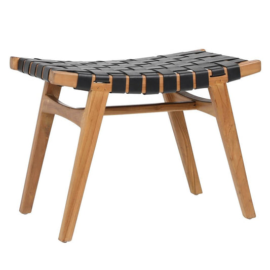 Henry & Mason - Palisades Teak Wood with Antique Black Full Grain Leather Stool - DV7280 veiw 1