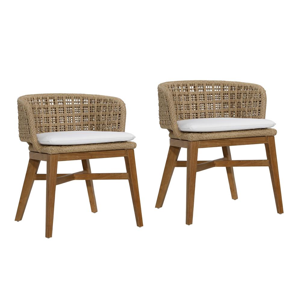 Henry & Mason - Paterly Natural Teak Wood and Rope Dining Chair with Ivory Olefin Upholstery - Set of 2 - DV7898 veiw 1