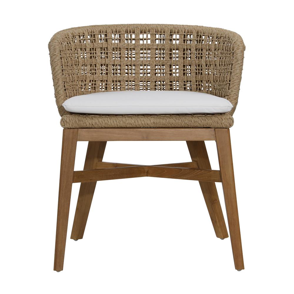 Henry & Mason - Paterly Natural Teak Wood and Rope Dining Chair with Ivory Olefin Upholstery - Set of 2 - DV7898 veiw 2