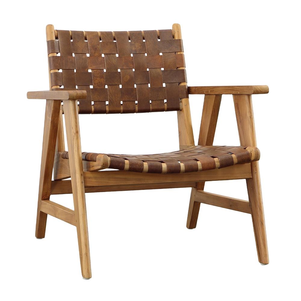 Henry & Mason - Penbrook Natural Teak Wood and Brown Full Grain Leather Occasional Chair - DV7044 veiw 1